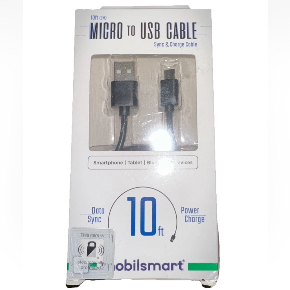 Mobilsmart MICRO TO USB CABLE SYNC AND CHARGE 10’ black